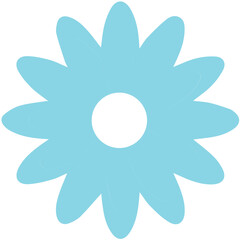 Flat illustration of a simple blue flower with round petals isolated on white background, perfect for decoration design.