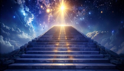 Ascending Staircase to Celestial Radiance: Reaching for the Divine in a Starry Cosmos
