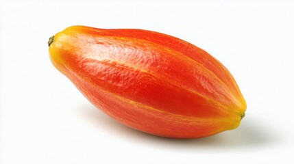 Oval, ribbed fruit with bright orange skin and yellow accents on white