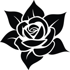 Fototapeta premium Elegant black silhouette rose flower with detailed petals ideal for tattoo design or floral art projects