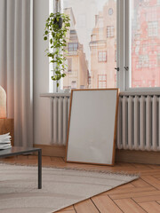 One blank mockup, frame in room, interior empty frame art background, 3D render