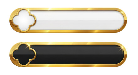 Two elegant gold bordered banners with white and black fill header title isolated on a transparent background