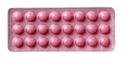 Pill blister pack containing pink tablets arranged in grid pattern, symbolizing health and medication