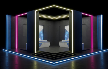 Modern Exhibition Booth Design with Neon Lighting