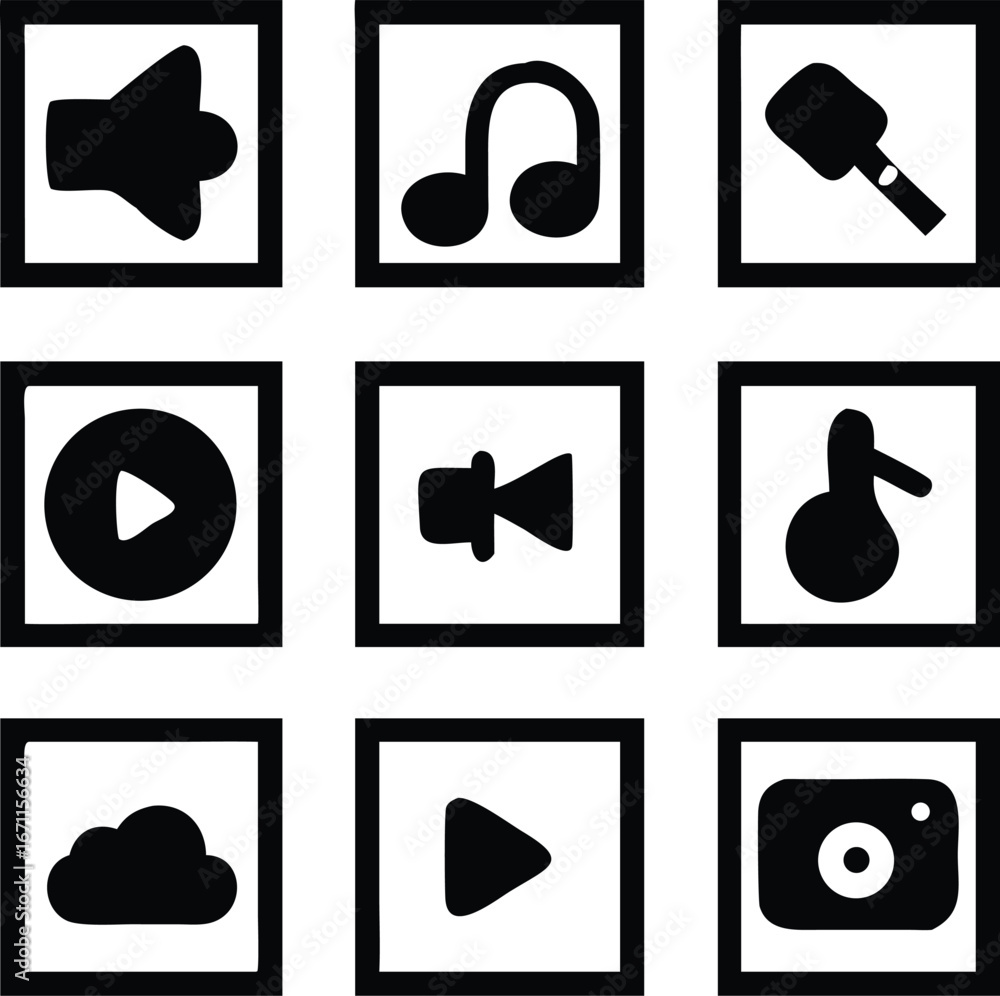 Aufkleber collection of digital media icons including speaker music play button microphone cloud and camera fo