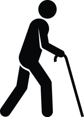 Silhouette of an old man walking with a cane