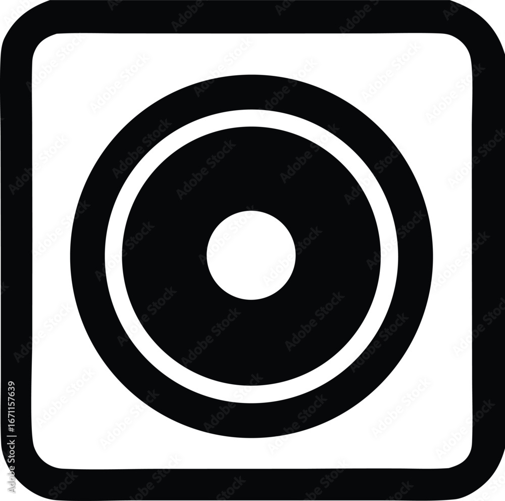 Aufkleber icon of a speaker or audio device symbol within a rounded square frame depicting a circular audio wa