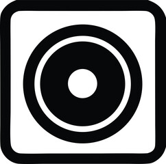 Icon of a speaker or audio device symbol within a rounded square frame depicting a circular audio wave or sound symbol for music and audio applications