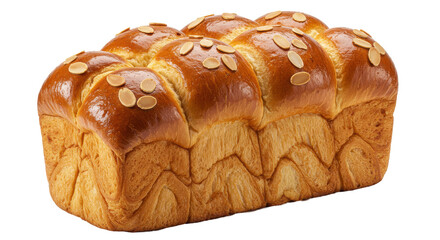 Golden artisan bread loaf with almond garnish delicious bakery fresh baked pastry culinary food illustration isolated on white background