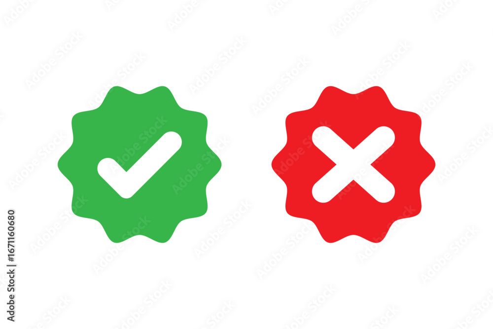 Poster checkmarks with tick and cross symbols. green and red variety style vector illustration of two check