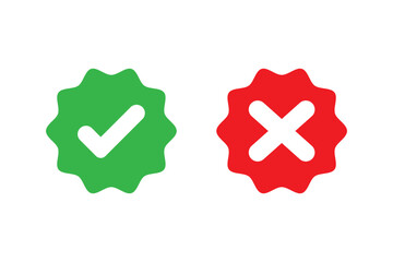 Fototapeta premium checkmarks with tick and cross symbols. Green and Red variety style vector illustration of two checkbox icons. Green check mark and red cross icon set, circle and cross. Tick symbol. EPS 10