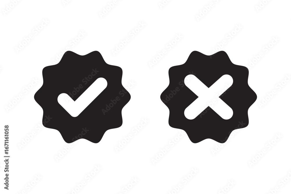 Poster black check tick mark icon set. cross box x check mark checkbox v list vector draw hand drawn sketch