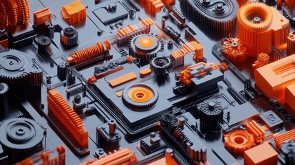Fototapeta premium Abstract 3D rendering of a complex, intricately designed machine or device composed of various interconnected gears, components