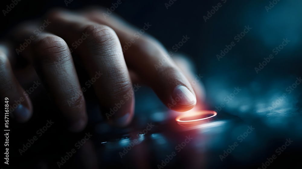 Poster hand manipulating digital risk level sliders on a ui interface