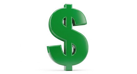 Obraz premium Three-dimensional glossy green dollar sign isolated on a white background