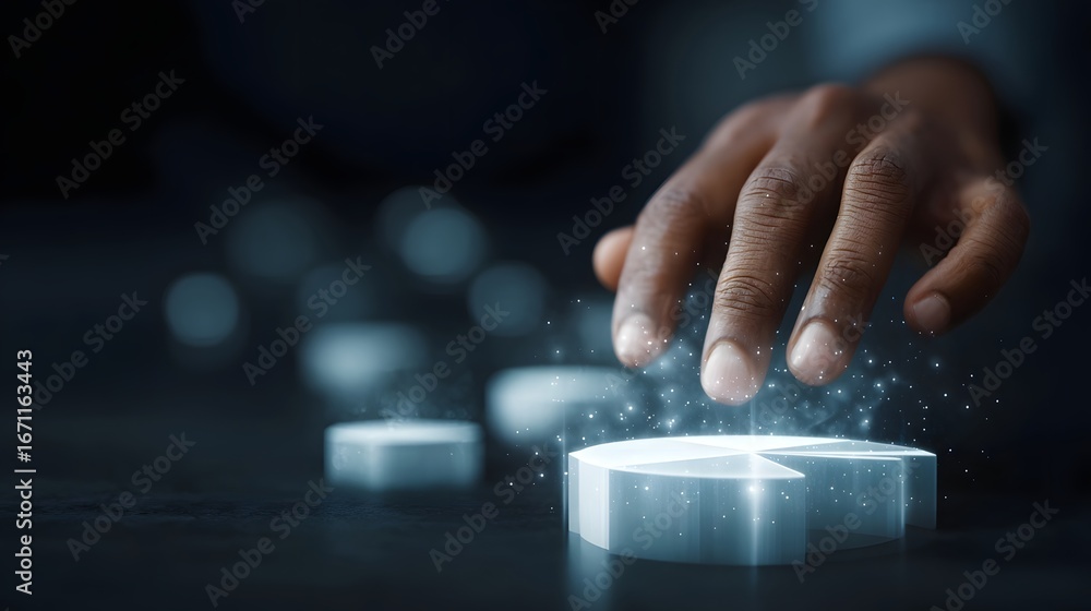 Aufkleber hands interacting with holographic data visualization