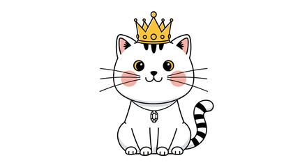 Obraz premium A majestic white cat adorned with a royal golden crown sitting proudly with a sweet smile