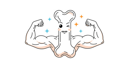 Strong healthy bone character flexing biceps muscles and winking symbolizing strength and good health