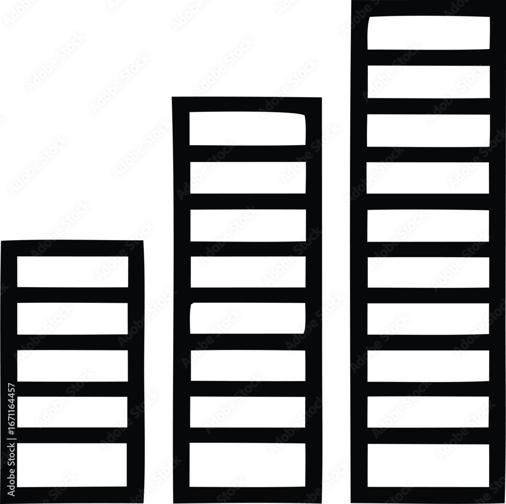 Poster iconic bar chart representing growth and data analysis with ascending levels