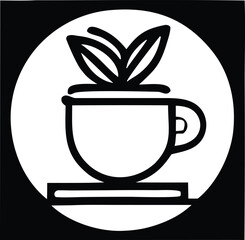 Clean line art logo of a coffee cup with sprouting plant inside a circle great for cafes organic food brands and eco-friendly businesses