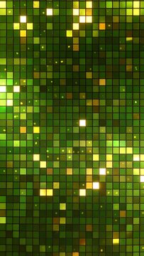 Abstract green mosaic pattern with varying shades and brightness of squares