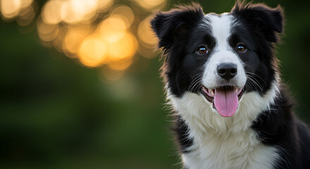 Fototapeta premium A Happy Border Collie Dog Portrait With Tongue Out