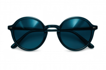 Blue sunglasses highlighting contemporary design, providing sleek eye protection against bright summer rays on clear minimalist surface