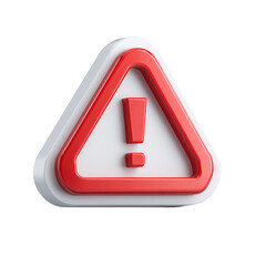 3D rendered white and red warning triangle with exclamation point