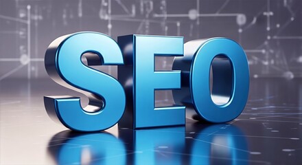 SEO Digital Marketing Concept - Blue 3D Render with Network Background