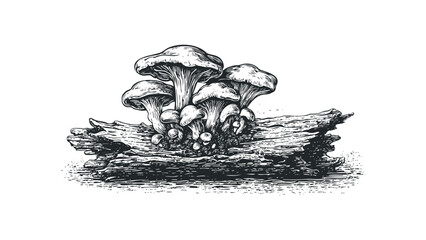 Woodland Fungus Cluster on Rough Bark Surface. Vector hand drawn illustration