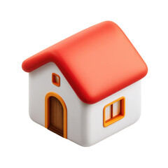 Simple, 3D icon of a small, light-colored house with a reddish-orange roof