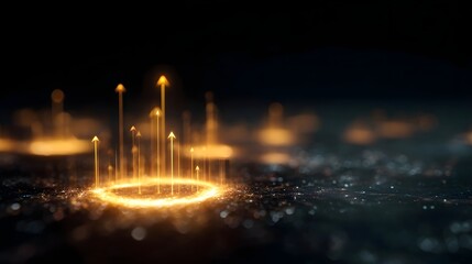 Glowing light trails forming holographic growth icons in a futuristic investing mood