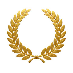 Golden Laurel Wreath Symbol Isolated on Transparent Background