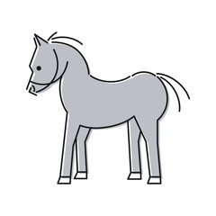 かわいい線画の灰色の馬のイラスト 横向き 全身