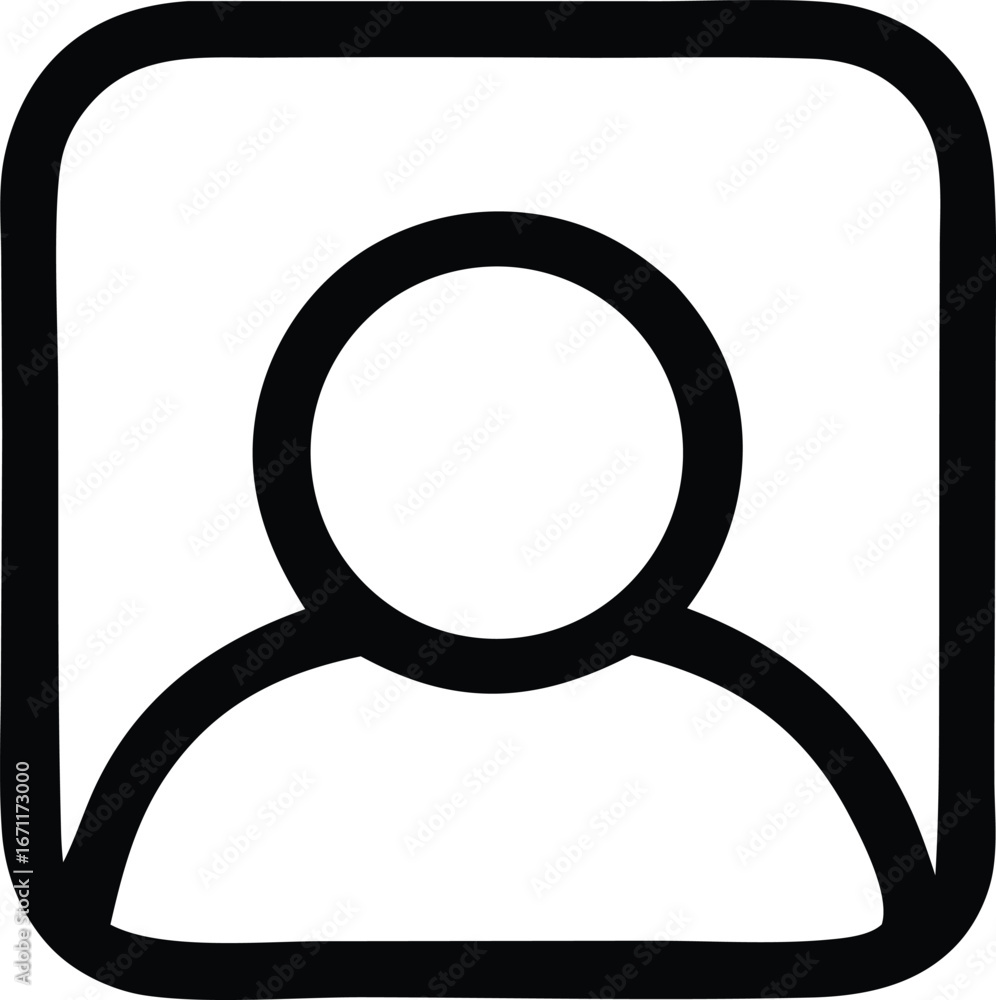 Poster simple user profile icon with rounded square border and minimalist human silhouette for digital inte