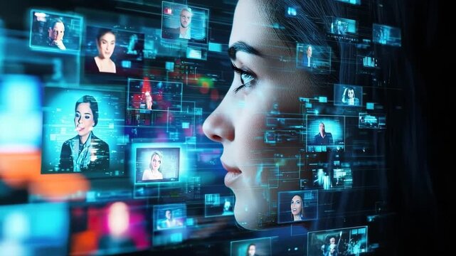 Woman Profile with Digital Technology, Futuristic Interface, Innovation, Communication