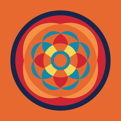 Fototapeta premium Vibrant geometric mandala design with warm colors and circular patterns on an orange background