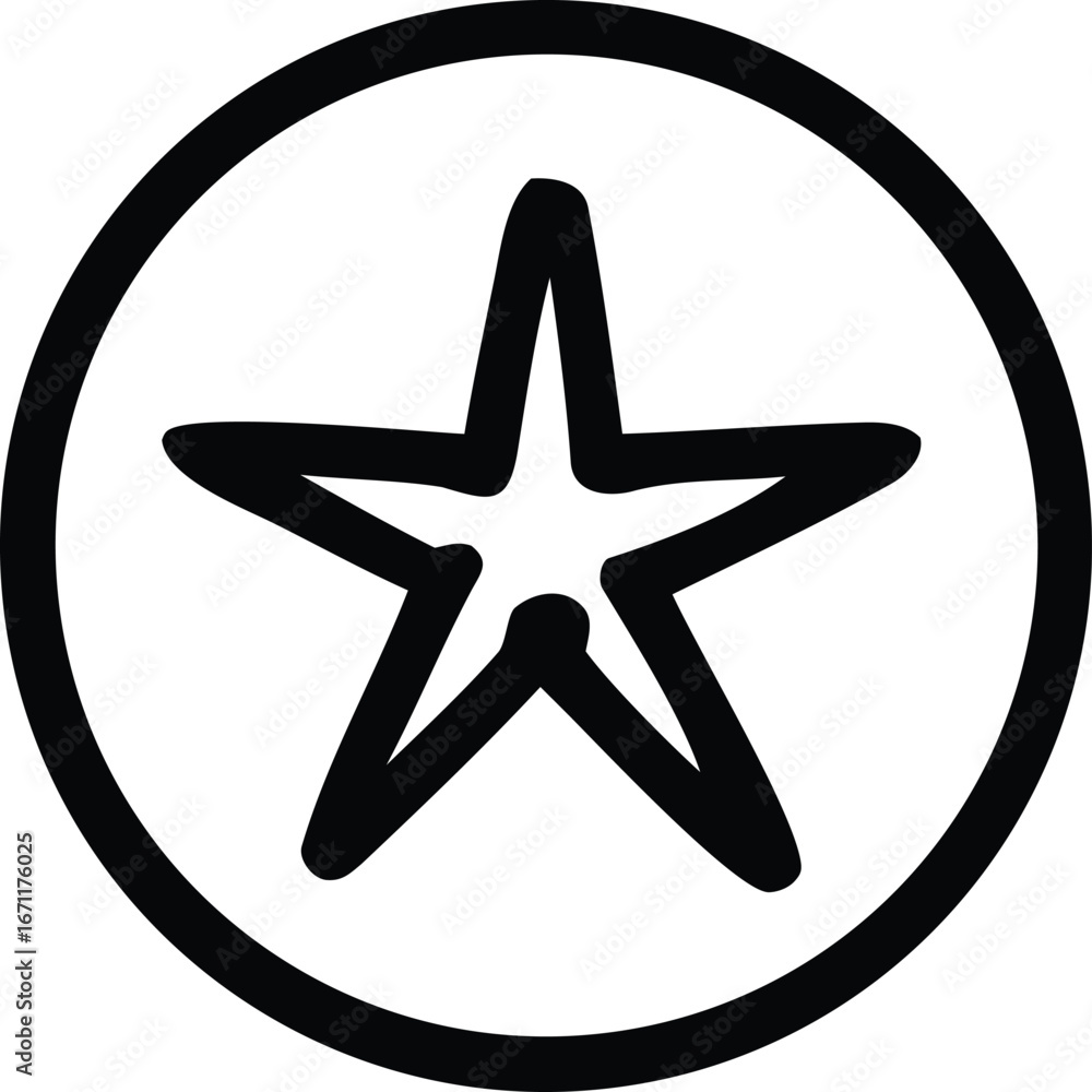 Poster hand drawn star within a circle icon symbol simple graphic element clean black and white design elem