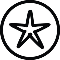 Hand drawn star within a circle icon symbol simple graphic element clean black and white design element