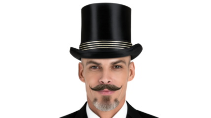 Man in Top Hat with Groomed Mustache and Goatee, cut out transparent
