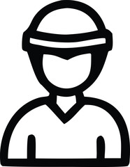 Simple outline icon of a construction worker or soldier wearing a helmet and uniform ready for duty