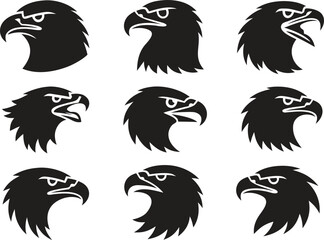 Eagle Head Vector Icons – Bird Silhouette Illustration Set