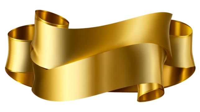 Elegant Golden Ribbon with Smooth Curves and Reflective Surface, cut out transparent
