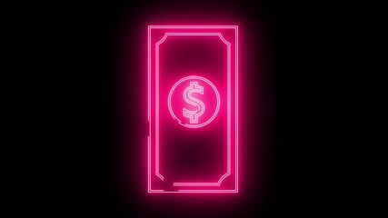 banknote icon with neon glowing effect - Powered by Adobe