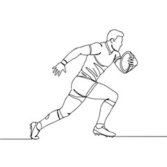 rugby player, simple minimalist aesthetic one line art, isolated on white background