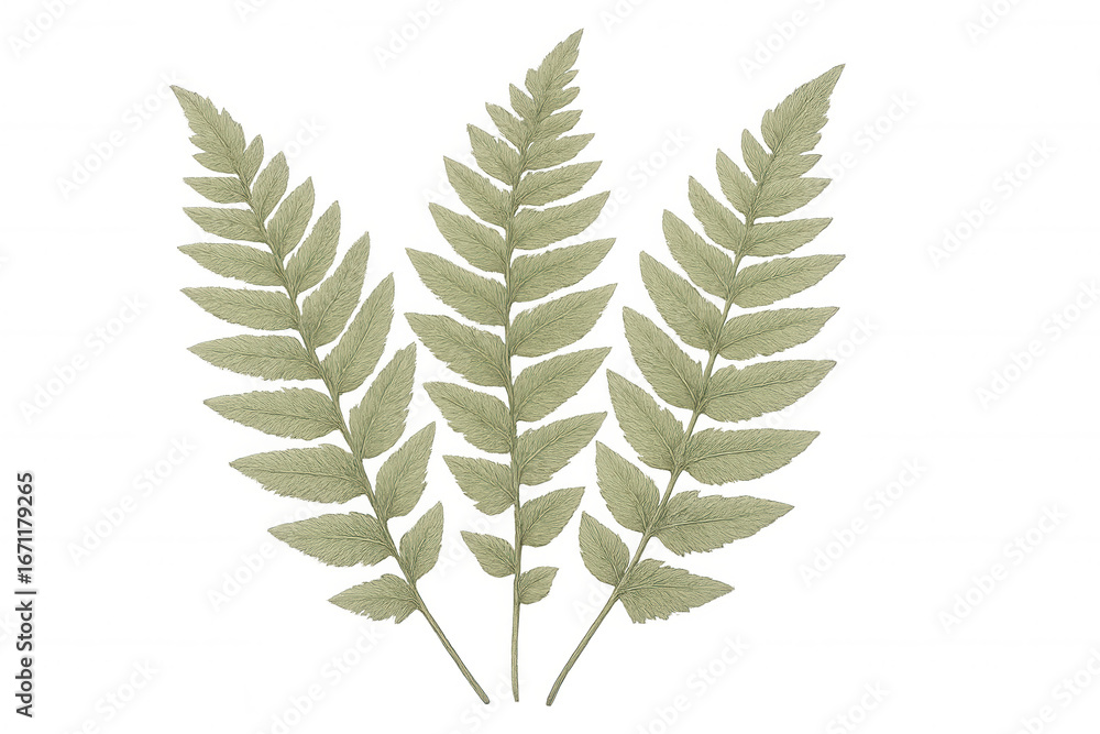 Poster three fern branches with detailed leaves create a natural, elegant pattern, perfect for projects nee
