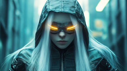 Cyberpunk woman portrait in futuristic city