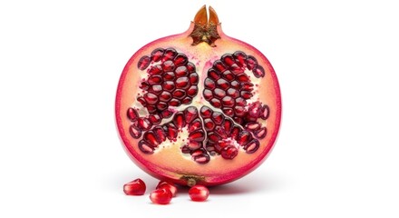 Half Pomegranate Fruit Isolated on White Background with Seeds