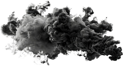 Dark Ink Cloud Swirling in Water Against White Background, cut out transparent