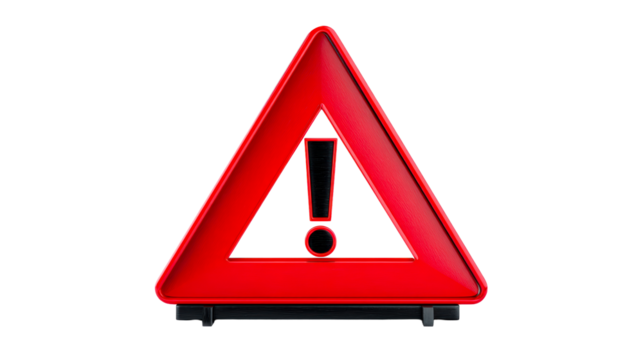 Red Warning Sign with Exclamation Mark Symbol on White Background, cut out transparent